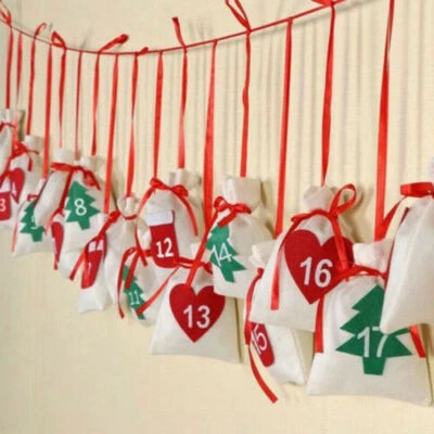 24x Christmas DIY Advent Calendar Countdown Numbers Bag Candy Storage Pouch UK - Image 1 of 4