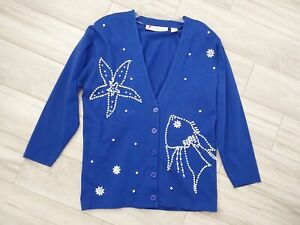 Chaus Cobalt Blue Embellished 100% Cotton Knit Boyfriend Jacket.     Size L