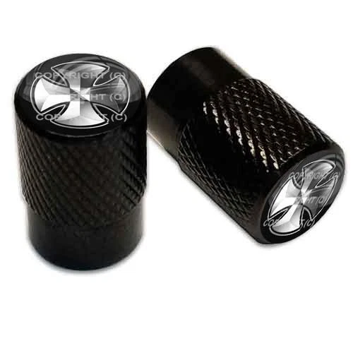 2 Tapas de Válvula de Motocicleta Moleteadas de Aluminio Negro - CROSS DE HIERRO PLATEADO TT025 Foto 1 de 1