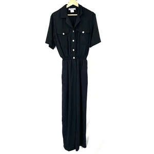 Vintage 90er Saint Germain Paris Boiler Suit Jumpsuit Kurzarm Schwarz S - Bild 1 von 16