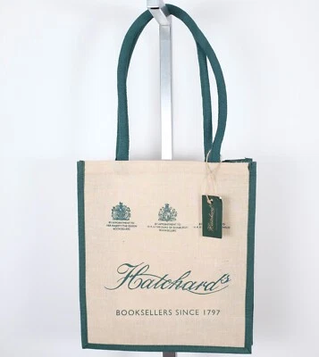 New Hatchards Booksellers London tote bag green cream jute cotton - Image 1 of 4