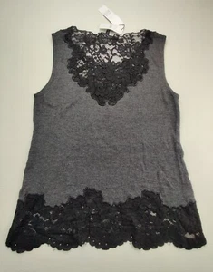 Nuevo pulóver sin mangas de encaje gris/negro pequeño para mujer White House Black Market - Imagen 1 de 8