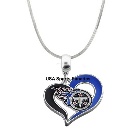 NFL - Tennessee Titans Heart Swirl Logo Pendant Necklace On A 925 Snake Chain Cover