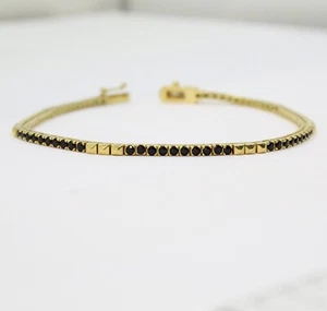 Pulsera Tenis de Oro Amarillo 18k Con Zirconia Negro Y Tachas - Imagen 1 de 4