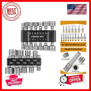 23 Pcs Power Nuts Driver Drill Bit Tools Set 1/4'' Driver Hex Shank Keys Metr... - Picture 1 of 7