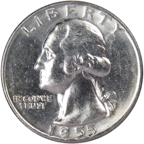 1955 D Washington Quarter BU Uncirculated Mint State 90% Silver 25c US Coin Cover