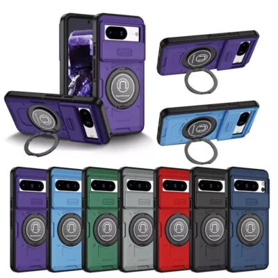 For Google Pixel 9 Pro 8A 7 Rugged Case with Ring Stand Slide Camera Lens Cover - Image 1 of 4