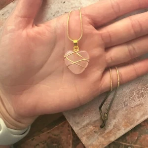 Wire Wrapped Rose Quartz Heart Pendant Necklace, Gift For Her, Valentines Day - Picture 1 of 6