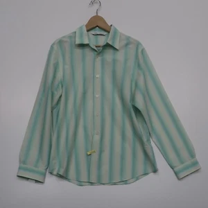 Zara Man Shirt Men's 17 XL Long-sleeve Button-up Tan Ivory Striped Casual Dress - Picture 1 of 9