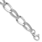 Real 14k White Gold Polished Fancy Link Chain Bracelet; 8 Inch; Lobster Clasp