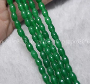 Green 5x8mm Natural Jade Gemstone Rice-shaped Loose Beads 15'' Strand PL564 - Picture 1 of 7