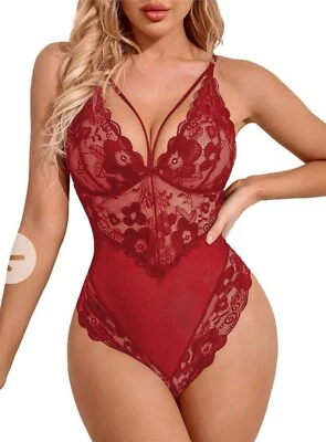 Avidlove Lace Bodysuit Lingerie-wine Red Size Small - Image 1 of 4