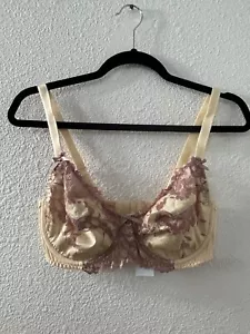 Curve Muse Bra 34DDD Cream With Pink Lace Full Cup Underwire Bow Hook & Eye - Picture 1 of 12