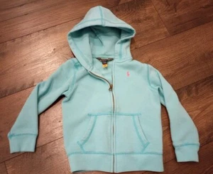 Polo Ralph Lauren Girl's Full Zip Hooded Turquoise Sweatshirt Size 5 Pink Pony - Picture 1 of 8