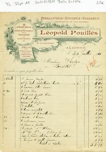 Dépt 11 - Alzonne - Belle Entête Zinguerie Plomberie Quincaillerie du 30/07/1911 - Photo 1/1