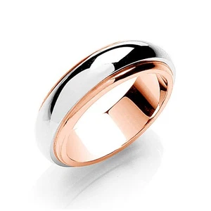 D-Shape Wedding Band 6mm Two Colour Step-Cut 18k Rose Gold & White Gold Centre - Picture 1 of 5