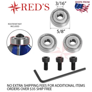 QTY 3 - 3/16" ID 5/8" OD Bearing with Screws Set Router Bit- CSBB0516T3A REDS - Picture 1 of 1