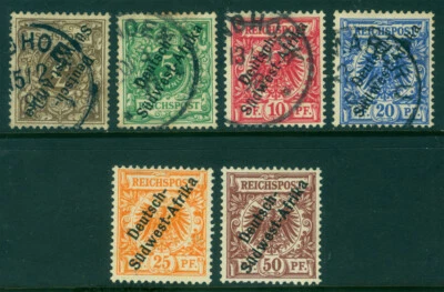 German Colonies - SOUTH WEST AFRICA 1897 SURCH. complete set Sc# 1-6 used/unused - Image 1 of 2