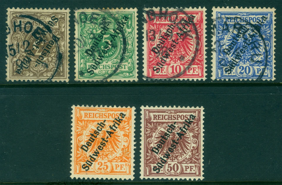 German Colonies - SOUTH WEST AFRICA 1897 SURCH. complete set Sc# 1-6 used/unused - Image 1 of 2