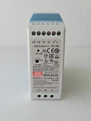 Fuente de alimentación industrial Mean Well MW PN# MDR-60-24, 24V 2.5A 60W, riel DIN - NUEVA EN CAJA Foto 1 de 4