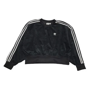 Adidas Black Cropped Round Neck Corduroy Sweatshirt Uk Women's Size 10 CC234 - Picture 1 of 6