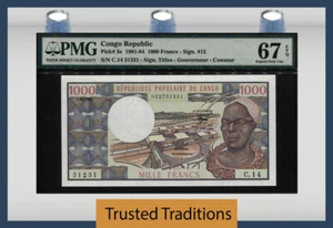 TT PK 3e 1981-84 KONGO REPUBLIK 1000 FRANCS PMG 67 EPQ SUPERB GEM UNCIRCULATED - Bild 1 von 2