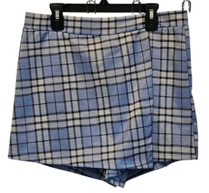 Streetwear Society Women's Plaid Blue/Black/Gray Skort Skirt Size L - Picture 1 of 3