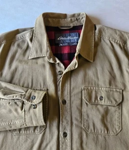 Vtg Eddie Bauer Flannel Lined Shacket Men's LT Tall Heavyweight Jacket Coat - Picture 1 of 16