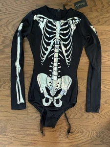 Frederick's of Hollywood Jump My Bones Bodysuit Black Small Skeleton Costume NWT - Picture 1 of 7