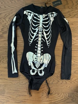 Frederick's of Hollywood Jump My Bones Bodysuit Black Small Skeleton Costume NWT - Image 1 of 4
