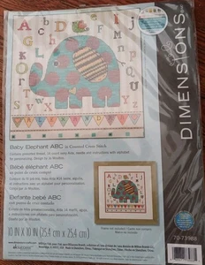 Kit de punto de cruz Dimensiones bebé elefante ABC sampler 10x10 pulgadas - Imagen 1 de 2
