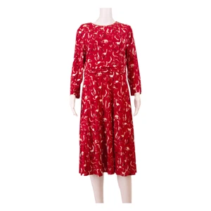 HOBBS LONDON All Over Cat Print Womens Shift Dress Red Crazy Pattern Midi UK 14 - Picture 1 of 8