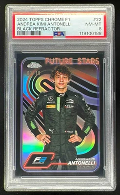 2024 Topps Chrome Formula 1 Black #22 Andrea Kimi Antonelli F2 Driver /10 PSA 8 - Image 1 of 2