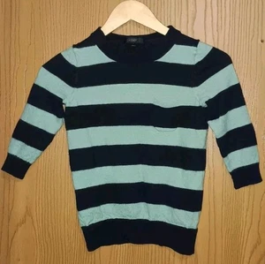 Maglione donna J Crew manica 3/4 taglia small nero e blu righe 100%... - Foto 1 di 8