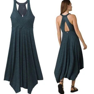 Abito midi sassone PrAna blu stampato orlo a fazzoletto taglia media - Foto 1 di 7