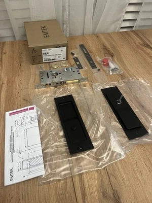 Emtek 2125FB134 Rustic Modern Rectangular 8-1/2 Inch Privacy Mortise Pocket Door - Image 1 of 4