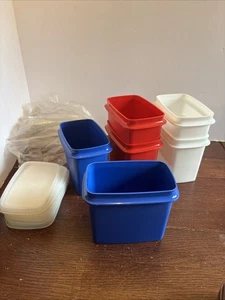 VTG Tupperware Red White Blue Patriotic Shelf Saver Storage Containers #1243 NOS - Picture 1 of 5