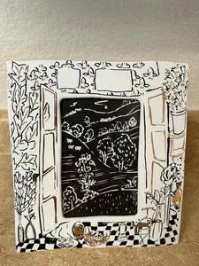 Anthropologie Windowview Country Frame Black White Gold Ceramic Tabletop 4x6 - Picture 1 of 11