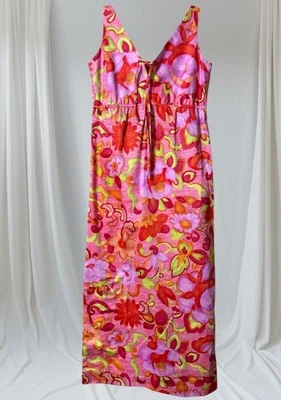 VTG  1960s Pink & Orange Large Floral Hawaiian Floral Maxi Dress by Malia XS - Image 1 of 4