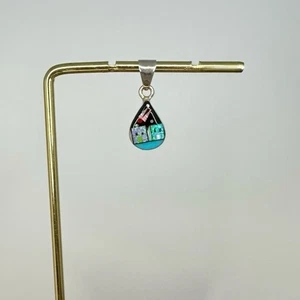 Native American Sterling Silver Inlay MultiGemstone Galaxy Teardrop Pendant “SM” - Picture 1 of 6