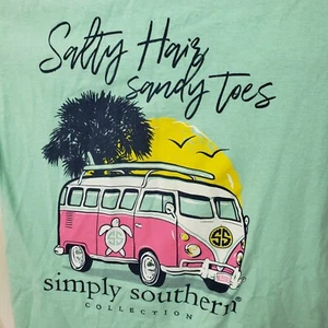Simply Southern Womens T-Shirt Size Small Teal Short Sleeve Salty Hair Sandy Toe - Picture 1 of 6