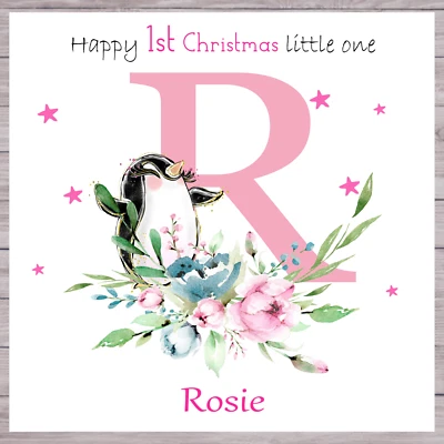 PERSONALISED FIRST CHRISTMAS CARD BABY GIRL 1ST FIRST CHRISTMAS  BABY CHILDREN - Image 1 of 4