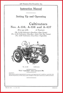 Farmall A-136 138 1-Row  A-437 4-Row Hand Lift Cultivator Owners Parts Manual IH - Picture 1 of 16
