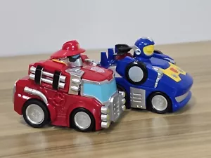 Transformers Rescue Bots Academy Vehicles Pull Back Cars X2 Fireman Race Car - Picture 1 of 7