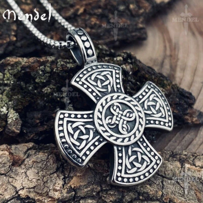 MENDEL Mens Stainless Steel Celtic Trinity Knot Triquetra Cross Pendant Necklace - Image 1 of 4