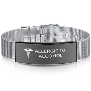 Custom Medical Bracelet,Allergic to Alcohol Awareness,SOS Emergency Bracelet - Picture 1 of 7