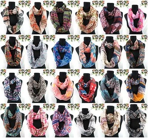 wholesale bulk 20 infinity scarves Aztec chevron bohemian geometric - Picture 1 of 12