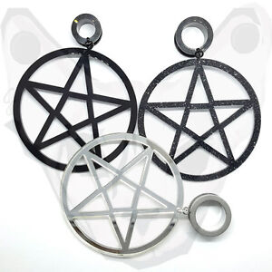 Black Pentagram Wicca Star Witch Goth Pendant Dangle Ear Plug Tunnel