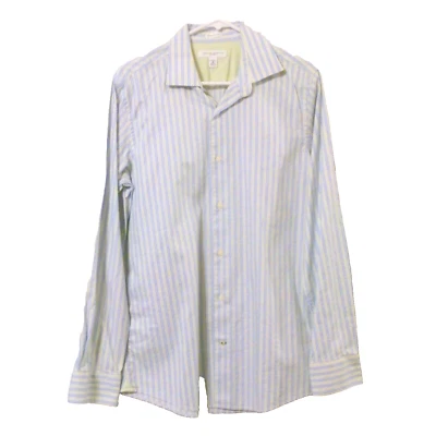 Camisa de vestir Banana Republic ajustada para hombre azul blanco a rayas talla mediana Foto 1 de 3