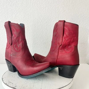 Lane SMOKESHOW Womens Cowboy Bootie 8.5 Red Leather Western Cowgirl Ankle Boots - Picture 1 of 14